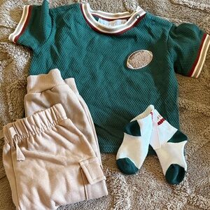 Rachel Zoe Green & Tan Matching Football Outfit 18M